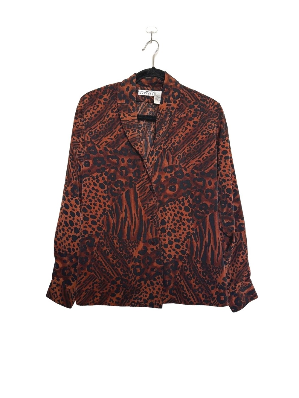 80s Vintage Animal Print Button-Up Blouse